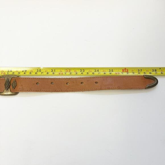 VTG 90’s Robinson's BROWN LEATHER BELT Brass Metal‎ Buckle and Conchos 30-34 - Picture 9 of 9